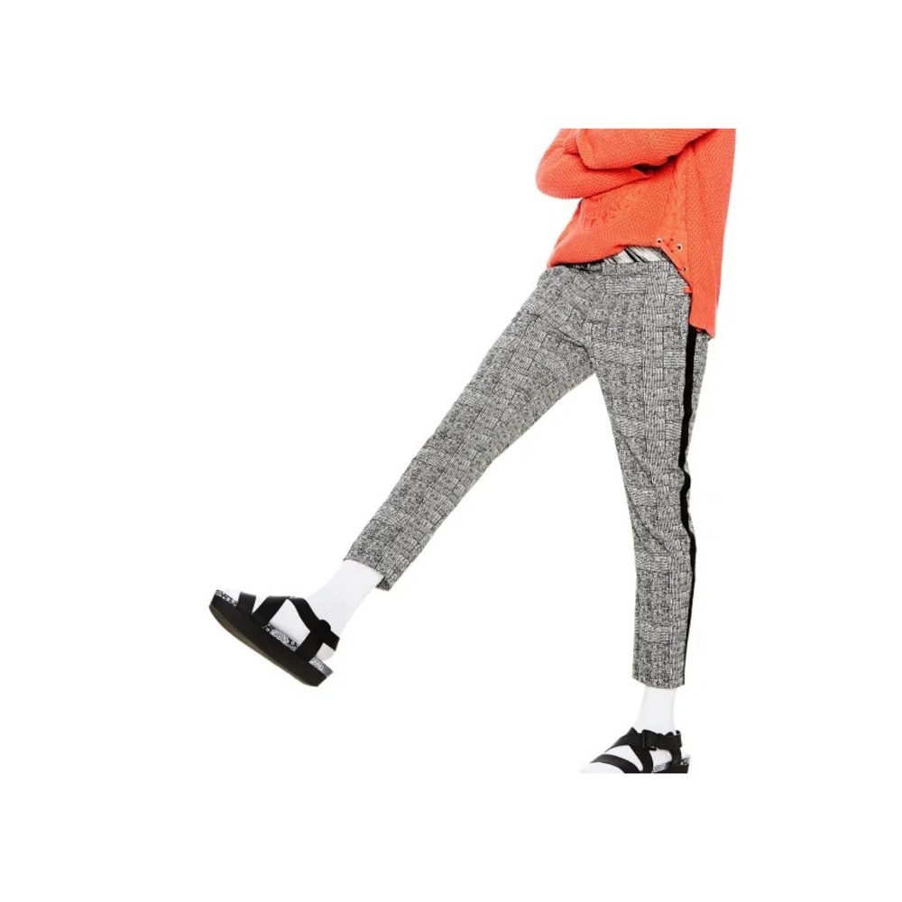 Desigual Gray Tweed Pants with Black Side Stripe